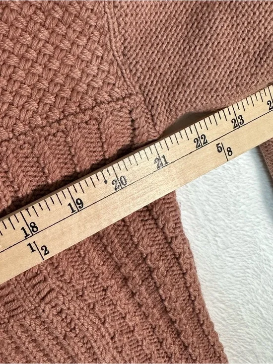 Madewell Mixed Stitch Sweater M Pink Terracotta Fringed Frayed Hem Crew Boho - Picture 4 of 7